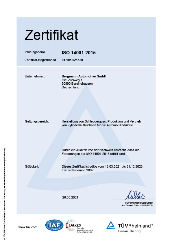 Zertifikat DIN ISO 14001