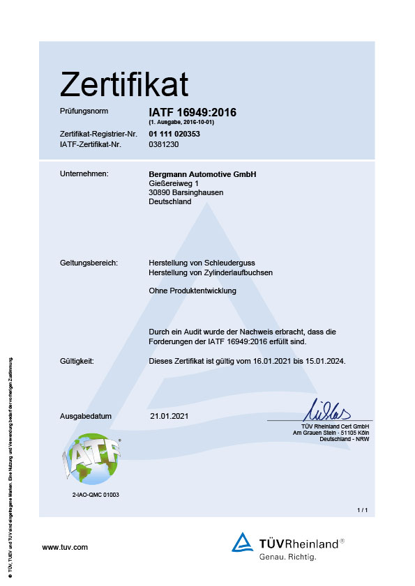 Zertifikat IATF 16949